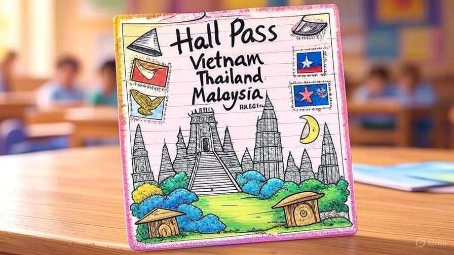 US Elementary school-style hall pass for Vietnam, Thailand, and Malaysia