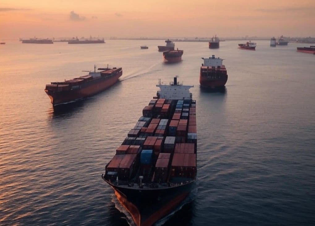 container vessels waiting outside of the port of los angeles and long beach